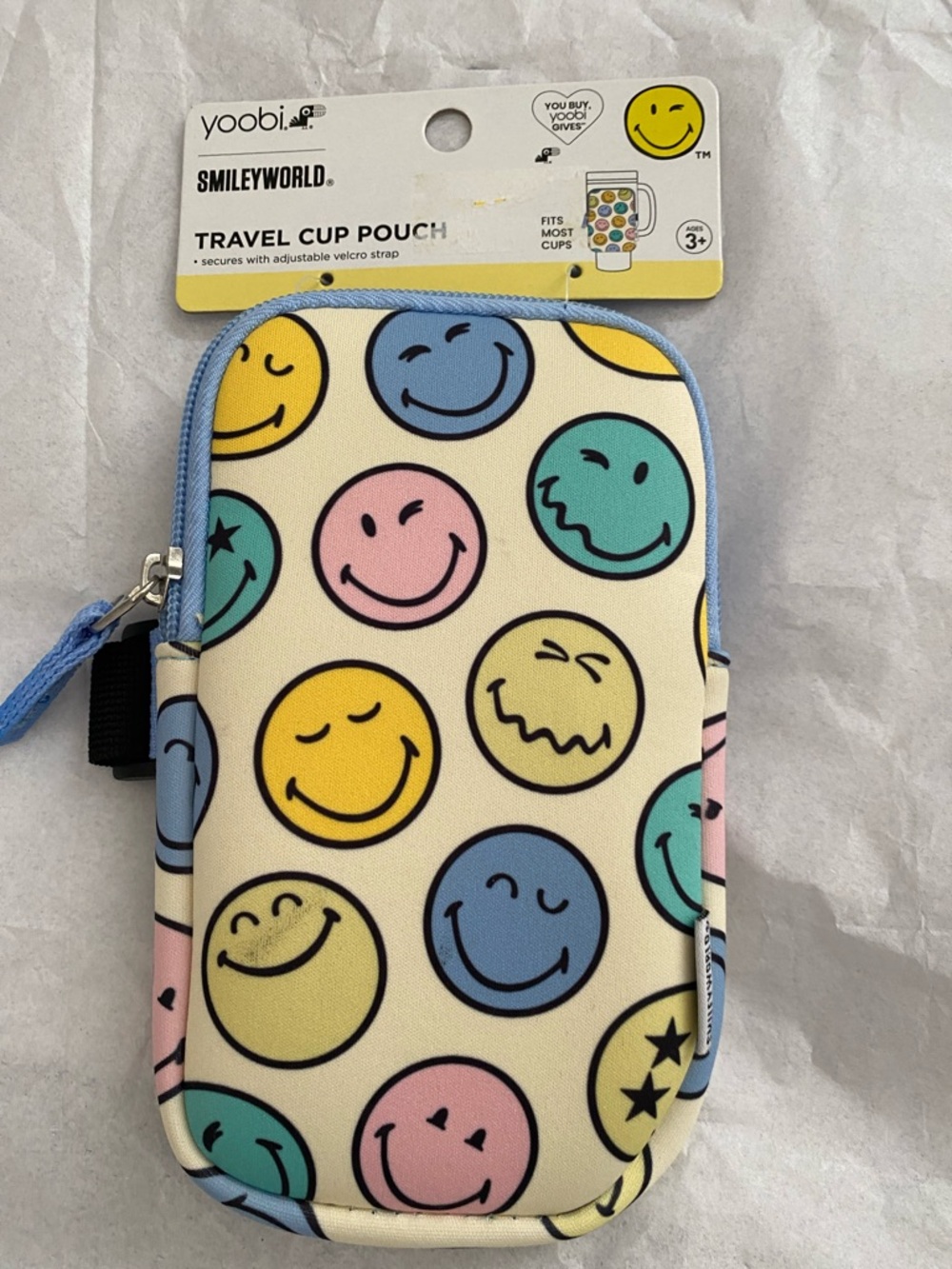 Yoobi SmileyWorld Pastel Multicolor Travel Cup Pouch - Blue Trim